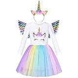 Sunny Fashion Mädchen Kleid Weihnachtsmann Hut Langarm Party Kleid Größe 104, Regenbogen-Einhorn