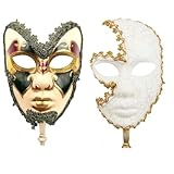 HDCRYSTALGIFTS Ein Paar Paare Venezianische Cosplay Masken mit Stab Venezianische Musikalische Karneval Mardi Gras Maskenball Party Kostüm Dekoration