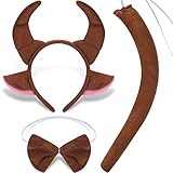 Luinabio 3 Stück Horn Kostüm Zubehör Inclusive Ochse Stier Horn Form Party Braun Plüschtier Kopfbedeckung Ohren Stirnband Schwanz und Fliege für Halloween Geburtstag Ostern Welttag des Buches Anzieh