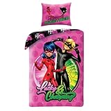 Halantex Miraculus Ladybug Marinette Cat Chat Noir – Bettwäsche Set – 1 Bettbezug 140 x 200 cm und einen Kissenbezug 70 x 90 cm – 100 % Baumwolle – mehrfarbig
