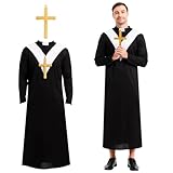 Ulikey Priester Kostüm für Herren, Authentische Priester Robe für Karneval, Pfarrer Kostüm Männer Schwarz für Halloween Karneval Fasching Cosplay, Kirche, Mottopartys& Veranstaltungen