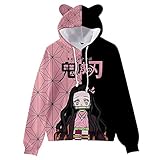 zhedu Kamado Nezuko Cosplay Kostüm Hoodies Süße Katzenohr Sweatshirts 3D Gedruckte Cartoon Anime Mit Kapuze Harajuku Streetwear Kawaii Frauen Hoodie (M,Color 01)