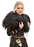 Battle-Merchant | Gemütliches Mittelalter Fell | Wikinger Lammfell echt Naturfell Tierfell Verkleidung Schulterfell | für Damen und Herren (S/M - L/XL) (Schwarz, S/M)