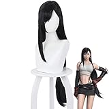 Rcrllya Tifa Lockhart Cosplay Perücke Anime Final Fantasy 7 Lange Schwarz Gerade Kostüm Haar für Frauen Mädchen Halloween Party Synthetische Perücke