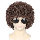 Topcosplay Unisex Afro Perücke 70er Jahre Funky Hippie Herren Perücke, Kurz Lockig Perücke Dunkelbraun Lockenkopf für Fasching Kostüm Halloween