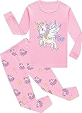 EULLA Kinder Mädchen Schlafanzüge Winter Pyjama Set Einhorn Langarm Baumwolle Zweiteilig Nachtwäsche 5 Jahre alt 8# Rosa Einhorn DE 110