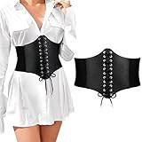 BOZEVON Damen Korsett Gürtel - Schwarz Frauen Tied Waspie Gürtel Schnürkorsett Gebundener Vintage Elastischen Taille Gürtel Breiten Band für Tägliches Tragen Cosplay Halloween Kostüm, 73cm
