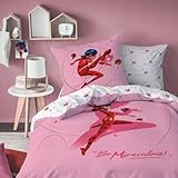 Familando Miraculous Ladybug Bettwäsche-Set 135x200 80x80 cm · Kinderbettwäsche aus 100% Baumwolle mit Reißverschlus · Mädchen Bettwäsche Rosa Rot mit Wendeseite (Linon)