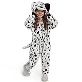Spooktacular Creations Unisex Dalmatiner-Overall, Pyjama, Kinder-Overall mit Reißverschluss, Welpen-Kapuze, Halloween-Cosplay-Kostüm, Nachtwäsche-L