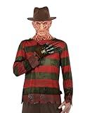 MIMIKRY 3-TLG. Freddy Krueger Set Shirt Klingen-Handschuh Fedora Hut A Nightmare On Elmstreet Horror Halloween Killer Mörder, Größe:XL