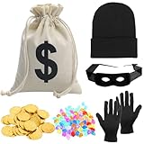 Boyigog Räuber Kostüm Zubehör Set für Kinder Erwachsene, Dieb Bandit Kostüm, Räuber Cosplay Kostüm Zubehör mit Hut, Handschlaufe Tasche, Augenmaske, Handschuhe, für Halloween Karneval Cosplay Kostüm