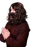 WIG ME UP - WIG005-HK5 Perücke Bart Vollbart Fasching Karneval Prophet Guru Jesus Hipster Waldschrat Urmensch braun