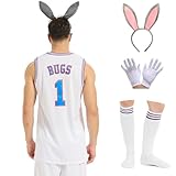 Herren Basketballtrikot Bugs #1/Lola #10 Space Movie Sport Party Trikot Weiß S-XXXL, Bugs#1, Mittel