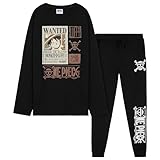 One Piece Schlafanzug Jungen Teenager, Anime Schlafanzug Kinder Lang mit Oberteil und Pyjamahose 7 bis 14 Jahren - Offiziell Anime Merch (Schwarz, 9-10 Jahre)