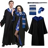 Magic Robe9 Zauberer Robe für Erwachsene, 4PCS Umhang Zauberer Cosplay Kostüm für Erwachsene, Magier Robe, with Cape, Magic Wand,Scarf, Tie, Halloween Wizard Costume for Cosplay, Carnival, Fancy Dress