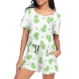 Oarencol Damen-Pyjama-Set, Dino-Pyjama-Set, kurzärmelig, Nachtwäsche, niedliche Tierpfote, weich, Lounge-Sets mit Taschen, S-XXL, multi, 36