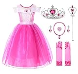 JerrisApparel Mädchen Prinzessin Aurora Kostüm Dornröschen Kleid (5 Jahre, Knöchellänge mit Zubehör)