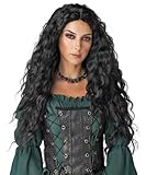 PORSMEER Damen Perücke Schwarz Lang Lockige Perücken für Frauen, Natürlich Mittelscheitel Lange Locken Schwarzes Haar, Anime Cosplay Halloween Wigs 28 Zoll