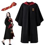 Magier Robe,Magier Uniform,mit Umhang und Krawatte,für Karneval,Halloween,Harry Potter cosplay kostüm (L, rot)