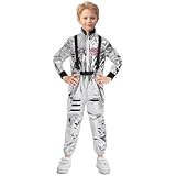 UWXOZO Astronaut Kostüm Kinder Space Kostüm für Kinder Mädchen Fasching Karneval Kostüme Jungen Silber Weltraum Kostüm Onesie UX014S