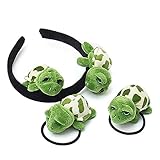 She's Shining 4PCS 3D Schildkröte Stirnband, Haarband Und Brosche, Flauschige Tier Kopfschmuck Für Frauen, Make-Up, Spa Dusche, Grün