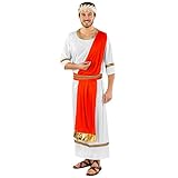 tectake dressforfun Herrenkostüm Gaius Julius Caesar | Lange Toga | integrierte Schärpe mit goldenem Saum | Taillengürtel | Lorbeerkranz Haarband (M | Nr. 300211)