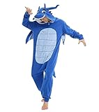 Focupaja Drache Onesie Erwachsene Tier-Cosplay Halloween Pyjamas Kostüme Teenager-Overall Einteiler Nachtwäsche Blau XXL