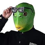 HUYIWEI Fischmaske,grüner Fischkopf,realistische Tierlatexmaske,grüner Fischmaske Kopfschmuck,inklusive einer lustigen Brille,Halloween Karnevalskostüm（Geeignet für Kinder ab 14 Jahren）