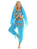 iiniim Bauchtanz Kostüm Damen Orientalische Indische Bauchtänzerin Verkleidung Halloween Fasching Karneval Party Tanzkleidung Lake Blau Einheitsgröße