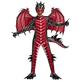 Spooktacular Creations Kind Jungen Drachenkostüm（Schwarz und Rot）, Drachenflügel und Maske, Halloweenanzug Drachenanzug für Jungen für Halloween-Partys, Cosplay-S