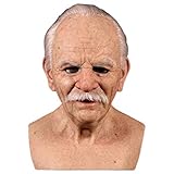 QoFina Halloween Latex Vollmaske, Alte Mann Maske Realistische Menschliche Faltenkopfmaske,Alter Mann Gesichtsbedeckung, Für Maskerade Silikon Halloween Maske
