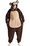 Loiahoer Unisex Erwachsene Bär Onesie Kostüm Pyjama Halloween Cosplay Kostüm Neuheit Tier SHU Velveteen Weihnachten Schlafanzug Pyjamas Set für Familie & Paare,Braun,S