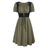 Singular-Point Oktoberfest Damen Outfit, Wednesday, Viktorianischen Maxikleid Damen Mittelalter Kleid Vintage Abendkleid Partykleid Einfarbig Tunikakleid Taillenkleid Lang Kleider,10 Green,S