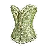 Sxybox Damen Korsett Bauchweg Vollbrust Corsage Top Gothic Burlesque Schnüren Bustier,Grün,M