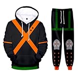 Lzrong MHA Hoodie Midoriya Izuku Cosplay Hoodie Jogginghose Set, Anime Bakugou Katsuki Cartoon Pullover Hoodie und Sporthose, Unisex Modisch Warm Sweatshirt Academia Kapuzenoberteil