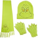 The Grinch Winter-Accessoires Set für Damen Herren Teens - Mütze, Schal & Handschuhe