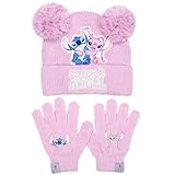 Disney Lilo & Stitch Wintermütze & Handschuhe Set für Mädchen - Warme & Kuschelige Beanie Mütze & Handschuhe - Perfekt für Kinder im Alter von 6-12 Jahren, rose, One size