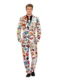 Smiffys, Herren Comic Strip Anzug Kostüm, Jacke, Hose und Krawatte,Mehrfarbig (Red & White) Gr.- L, 43526
