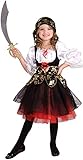 Tante Tina Piratenkostüm Mädchen - 2-teiliges Piratenkostüm für Mädchen mit Kleid und Kopfband - Schwarz/Weiß/Rot - Größe S (116) - geeignet für Kinder von 3 bis 5 Jahren