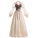 Fiamll Viktorianisches Kleid Rokoko Mittelalter Königin Kostüm Damen Puffärmel mit Bodenlänge Kleider Karneval, Mottoparty Aprikose XL