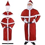 DETEX Weihnachtsmann Kostüm 5tlg. Set Nikolaus Anzug Erwachsenen Santa Claus Cosplay Verkleidung Einheitsgröße M - XXXL