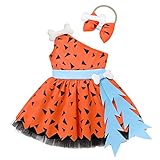 IBTOM CASTLE faschingskostüme familie, faschingskostüm familie, Bam Bam Steinzeit Cosplay Fastnachtskostüme Fasching Geburtstag Party Outfit Mädchen Orange 3-4 Jahre