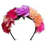 Blumen Haarreif,Rosa Rosen Haarband,Blumen Braut Stirnband,Braut Kopfschmuck Blumenkrone,Mexikanische Rosenkrone Haarschmuck für Karneval und Fasching,Festival Hochzeit Parteien