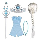 Vicloon Prinzessin Kostüme Zubehör Set of 8, Mädchen Dress up Zubehör mit ELSA Handschuhe, Pfirsichherz Krone, Zauberstab, Ring, Halskette, Ohrring und Clip Toupet für Geburtstage, Cosplay, Festivals