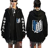 Sybnwnwm Attack On Titan Zip Hoodie Full Zip Jacke Mantel Pullover Langarm Sweatshirt, Schwarz R, XL