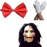 thematys Saw Jigsaw Maske Halloween – Gruselige Vollkopfmaske aus Latex, Horror-Merchandise, Perfekt für Kostümpartys, Filmfans und Sammler, Unisex (Saw Komplett Set)