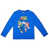 Super Mario Langarmshirt Jungen Mädchen (as3, Numeric, Numeric_128, Regular, Blau 2)
