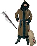 KarnevalsTeufel Set Knecht Ruprecht, 4 TLG. Mantel mit Kapuze & Kordel, Perücke und Bart, Rute und Jute Sack, Krampus, Beelzebub, Gehilfe vom Nikolaus, Weihnachten
