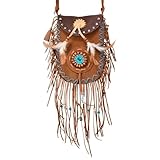W WIDMANN MILANO Party Fashion 01986 - Umhängetasche Indianerin, Damen, Braun, mit Fransen und bunten Perlen, Accessoire, Kostüm, Karneval, Mottoparty