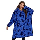 GAYYNE Hoodie Decke mit Ärmeln Deckenpullover, Tragbare Decken Hoodie Damen, Ultra Weiche Sherpa Fleece Hoodie Sweatshirt mit Big Pocket als Geschenke für Frauen Damen (Krawattenfarbe Blau)